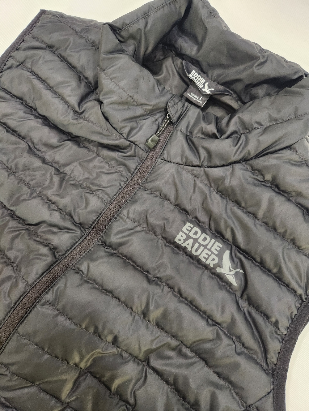 Eddie Bauer 80% Down Quilted Puffer Vest Women's Large Black Full Zip Sleeveless